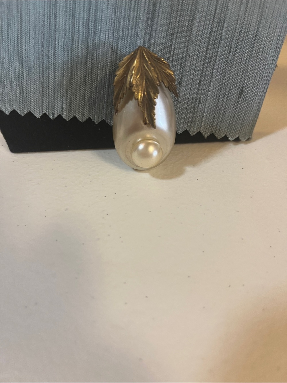 Vintage barque pearl with gold leaf dress clip.